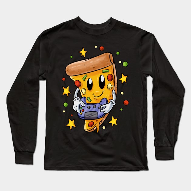 Cute Space Pizza Gamer Long Sleeve T-Shirt by pako-valor